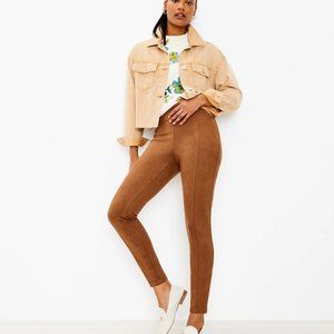 Faux Suede High Waist Ankle Length Stretch Pencil Pants Leggings Side Zipper